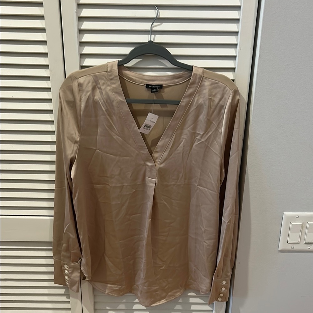 Ann Taylor Tan V-Neck Blouse